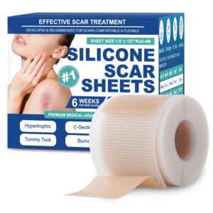 Mitreal Silicone Scar Sheets,Silicone Scar Tape(1.6"x 158" Roll-4 meters),Silicone Scar Sheets for Surgical Scars,Keloid Bump Removal,Scar Tape for Surgical